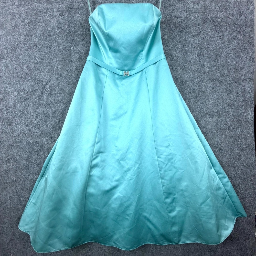 Vintage Michelangelo Fit & Flare Dress Women 8 Aqua Blue 80s Rhinestone Prom